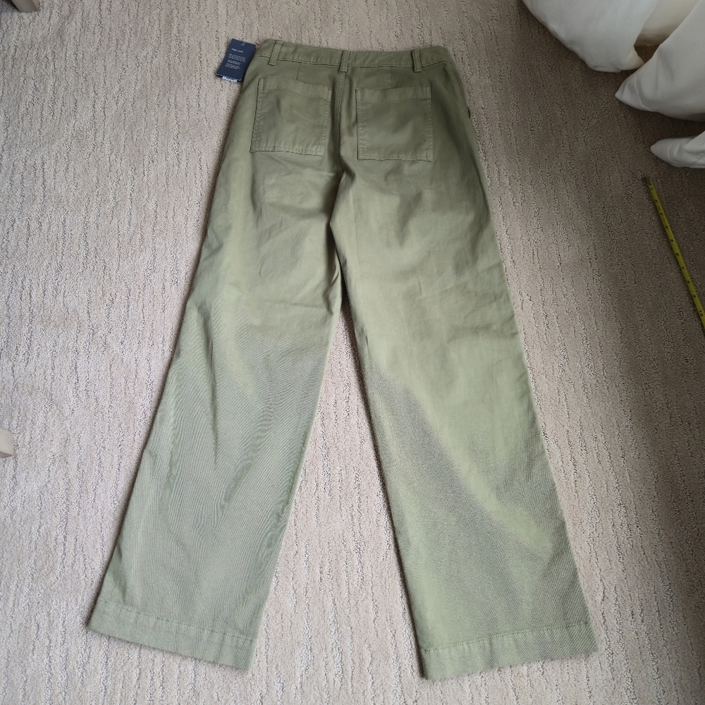 Mid-Rise Straight Wide Leg Relaxed Chino Pants Green 4 Sailor French Girl Clean - Picture 4 of 16